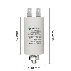 Condensateur de démarrage pour moteurs électriques, 450V, capacité : 2,5 microfarad, 4 broches / M8-Tecnid Best