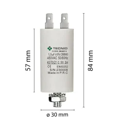Condensateur de démarrage pour moteurs électriques, 450 V, capacité : 1,5 microfarad, 4 broches/M8^Tecnid Outlet