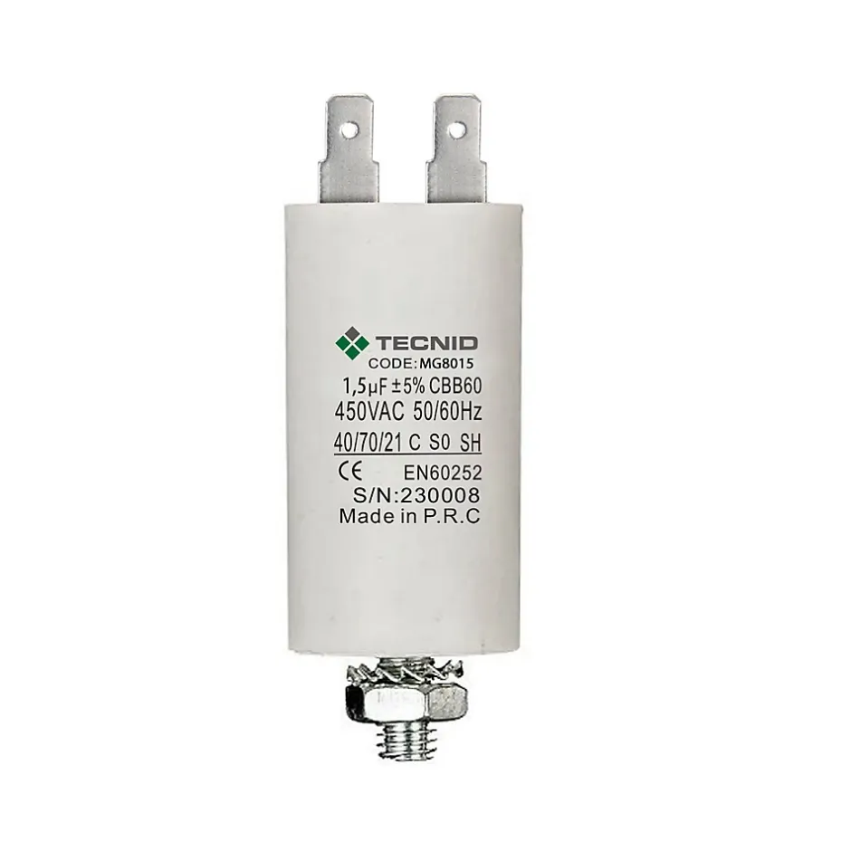Condensateur de démarrage pour moteurs électriques, 450 V, capacité : 1,5 microfarad, 4 broches/M8^Tecnid Outlet