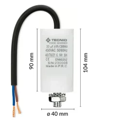 Condensateur de démarrage pour moteurs électriques, 450V, capacité : 30 microfarad, avec câble de 15cm-Tecnid Hot