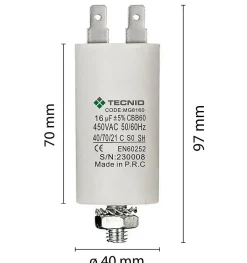 Condensateur de démarrage pour moteurs électriques, 450V, capacité : 16 microfarad, 4 broches / M8-Tecnid Hot