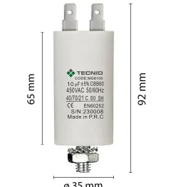 Condensateur de démarrage pour moteurs électriques, 450V, capacité : 10 microfarad, 4 broches / M8-Tecnid Hot