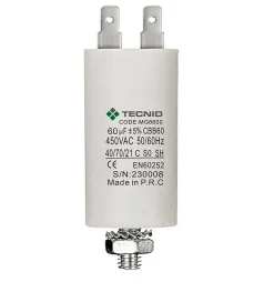 Condensateur de démarrage pour moteurs électriques, 450V, capacité : 60 microfarad, 4 broches / M8^Tecnid Clearance
