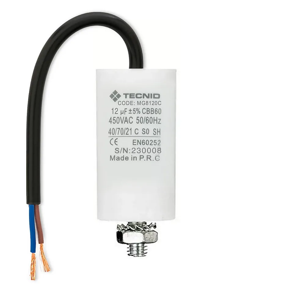 Condensateur de démarrage pour moteurs électriques, 450V, capacité : 12 microfarad, avec câble de 15cm-Tecnid New