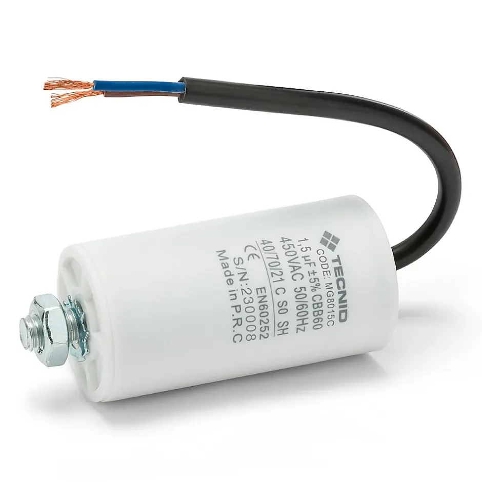 Condensateur de démarrage pour moteurs électriques, 450V, capacité : 1,5 microfarad, avec câble de 15cm-Tecnid Clearance