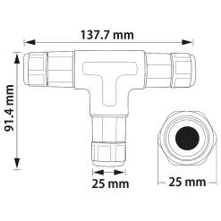 Connecteur de Câble Étanche, IP68, en T, 0,5-2,5 mm², 16 A, 250 V, 2 pcs^Horoz Electric New