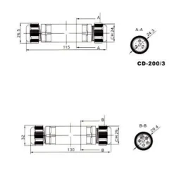 Connecteur Linéaire 1 sortie étanche IP68 NOIR -^Silamp Online