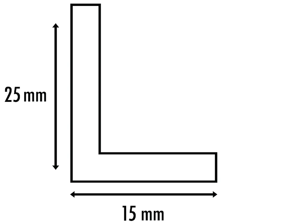 Cornière en alu 15mm x25mm x1.3mm, lg 1950mm (Laqué noir mat)^Homewell Online