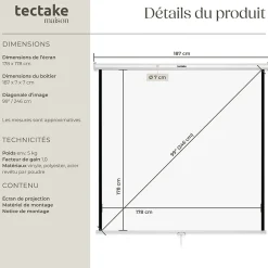 Écran de projection extensible mural en polyester blanc^Tectake Online