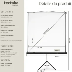 Écran de projection extensible avec un trépied en polyester blanc^Tectake Discount
