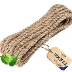 5m Corde de Jute Epaisseur 10mm - Personnalisation Possible Tous les 5m - Corde Solide - Torsadé Fibres Naturelles-Creative Deco Outlet