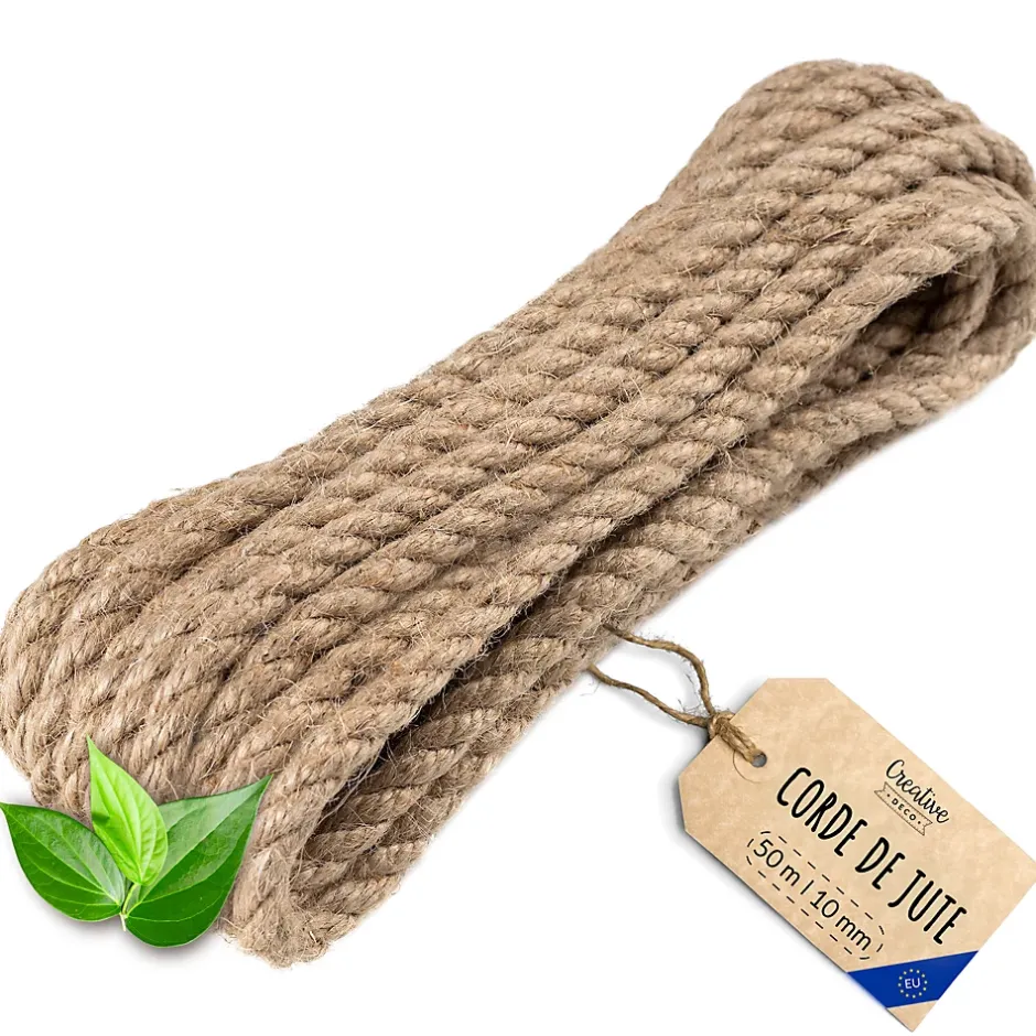 50m Corde de Jute Epaisseur 10mm - Personnalisation Possible Tous les 5m - Corde Solide - Torsadé Fibres Naturelles^Creative Deco Best