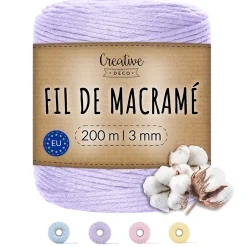 3mm x 200m Corde Macramé Violet Pastel - Fil de Coton et Polyester +/- 0.5 mm Épaisseur - 30 Plis - Ficelle Naturel^Creative Deco Discount