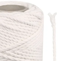 6mm x 100m Corde Macramé Fil de Coton Blanc - +/- 0,5 mm Épaisseur - Ficelle de 37 Plis - Cordelette Naturel-Creative Deco Outlet