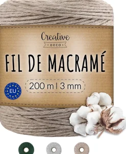 3mm x 200m Corde Macramé Fil de Coton Beige Foncé - +/- 0,5 mm Épaisseur - Ficelle de 23 Plis - Cordelette Naturel^Creative Deco Best