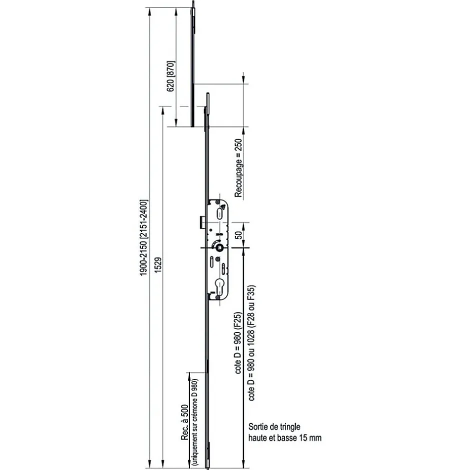 Crémone à barillet haut et bas 35/70 longueur 1529mm cote D 1028mm - - G-24753-45-L-1-Ferco Outlet
