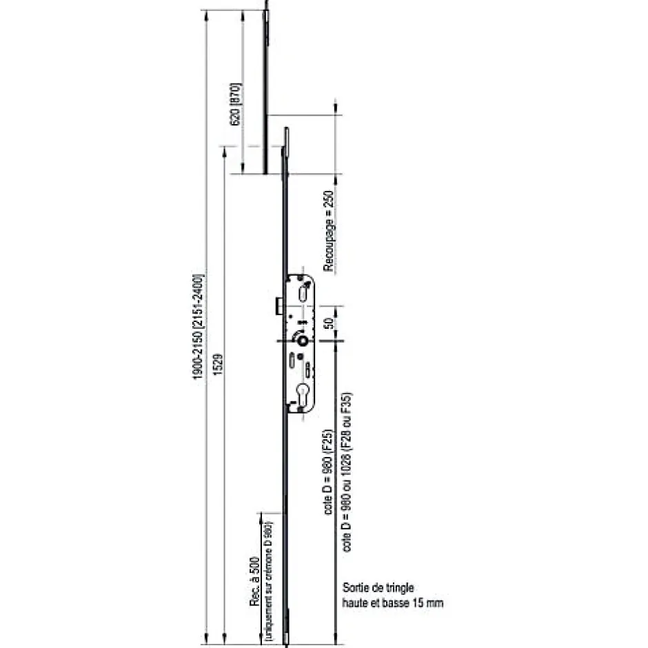 Crémone à barillet haut et bas 35/70 longueur 1529mm cote D 1028mm - - G-24753-45-L-1-Ferco Outlet