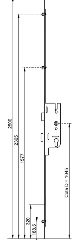 Crémone à larder EUROPA axe 50mm 3 galets têtière 18mm Longueur 2500mm - - 6-33168-04-0-1-Ferco Outlet