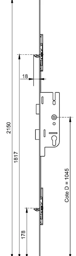 Crémone à larder EUROPA S2 50/70 2 pannetons têtière 16mm longueur 2150mm - - 6-33524-02-0-1^Ferco Sale