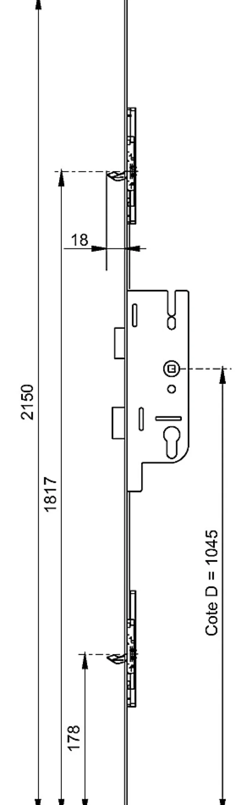 Crémone à larder EUROPA S2 50/70 2 pannetons têtière 16mm longueur 2150mm - - 6-33524-02-0-1^Ferco Sale