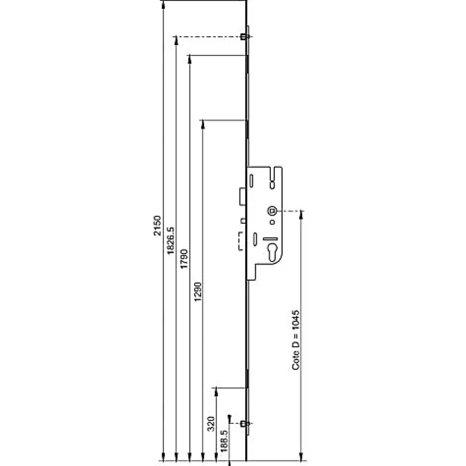 Crémone MATIC RP 40/70 4 galets têtière 16mm carré 7mm L 2150mm cote D 1045mm - - 6-33178-01-0-1-Ferco New