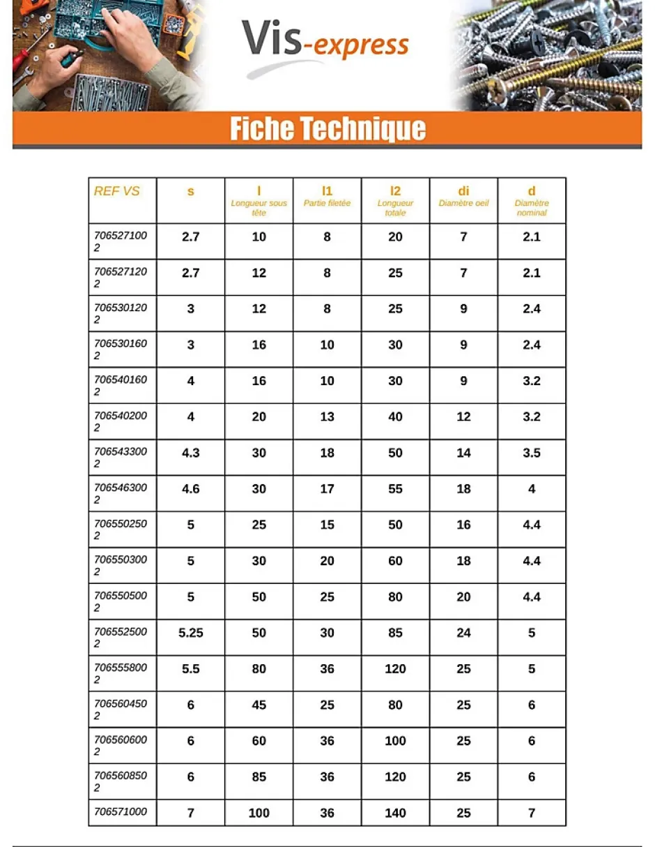 Crochet ARMOIRE 4.6X30 Filetée sur 17 Longueur total 55 Acier zingué - 100 pièces^Vis Express Discount