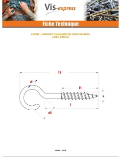 Crochet ARMOIRE 4.6X30 Filetée sur 17 Longueur total 55 Acier zingué - 100 pièces^Vis Express Discount