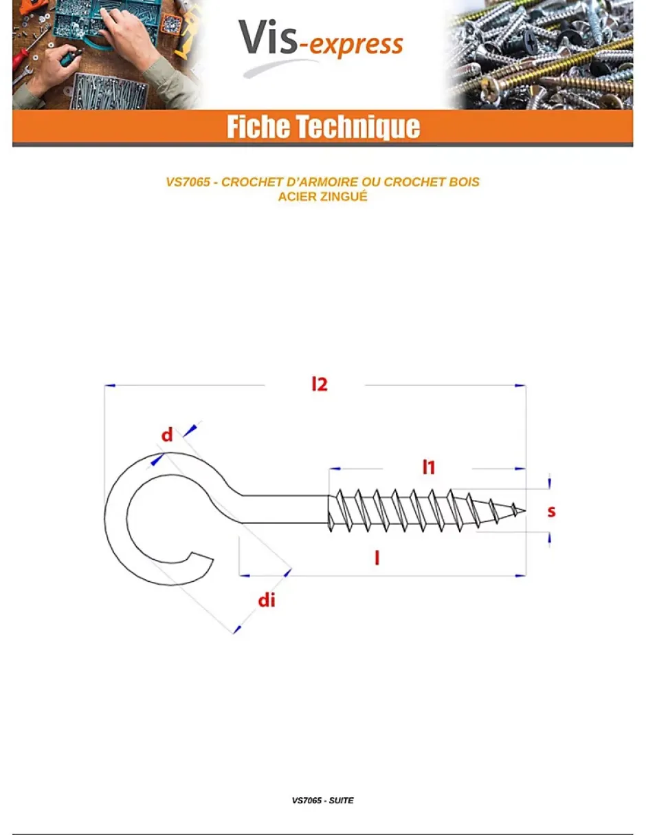 Crochet ARMOIRE 4.6X30 Filetée sur 17 Longueur total 55 Acier zingué - 100 pièces^Vis Express Discount