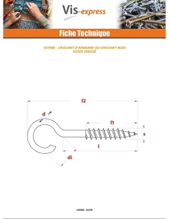 Crochet ARMOIRE 5.5X80 Filetée sur 36 Longueur total 120 Acier zingué - 10 pièces^Vis Express Discount