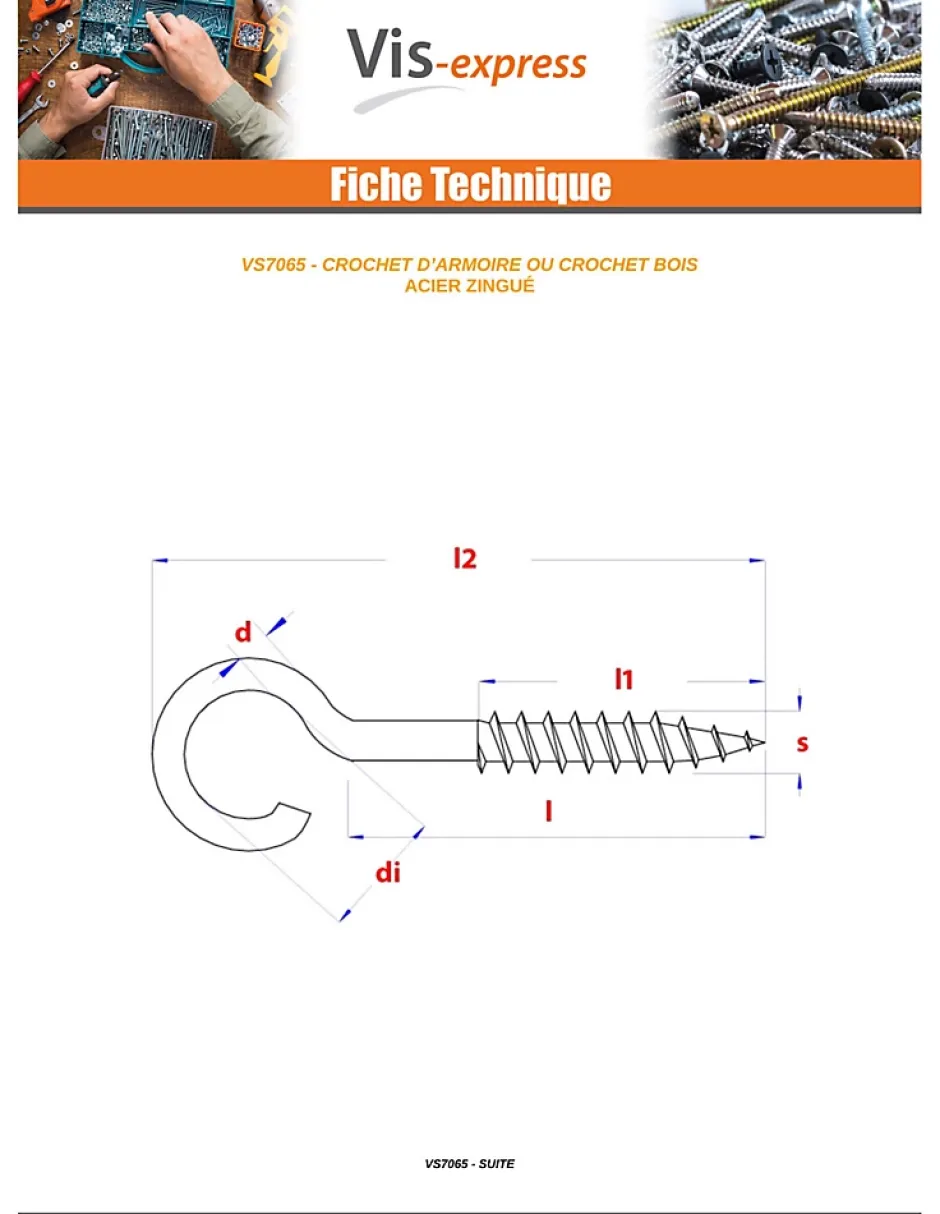 Crochet ARMOIRE 5.5X80 Filetée sur 36 Longueur total 120 Acier zingué - 10 pièces^Vis Express Discount