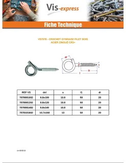 Crochet gymnase Filet Bois Acier zingué 8.8X140 - 5 pièces-Vis Express Sale