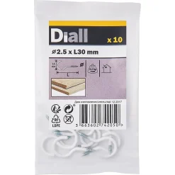 Crochet rond à visser en acier plastifié blanc 30x15 mm - 10 pièces^Diall