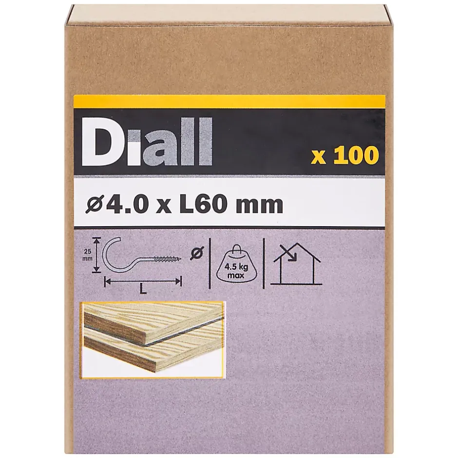 Crochet rond à visser en acier zingué 60x28 mm - 100 pièces^Diall Best