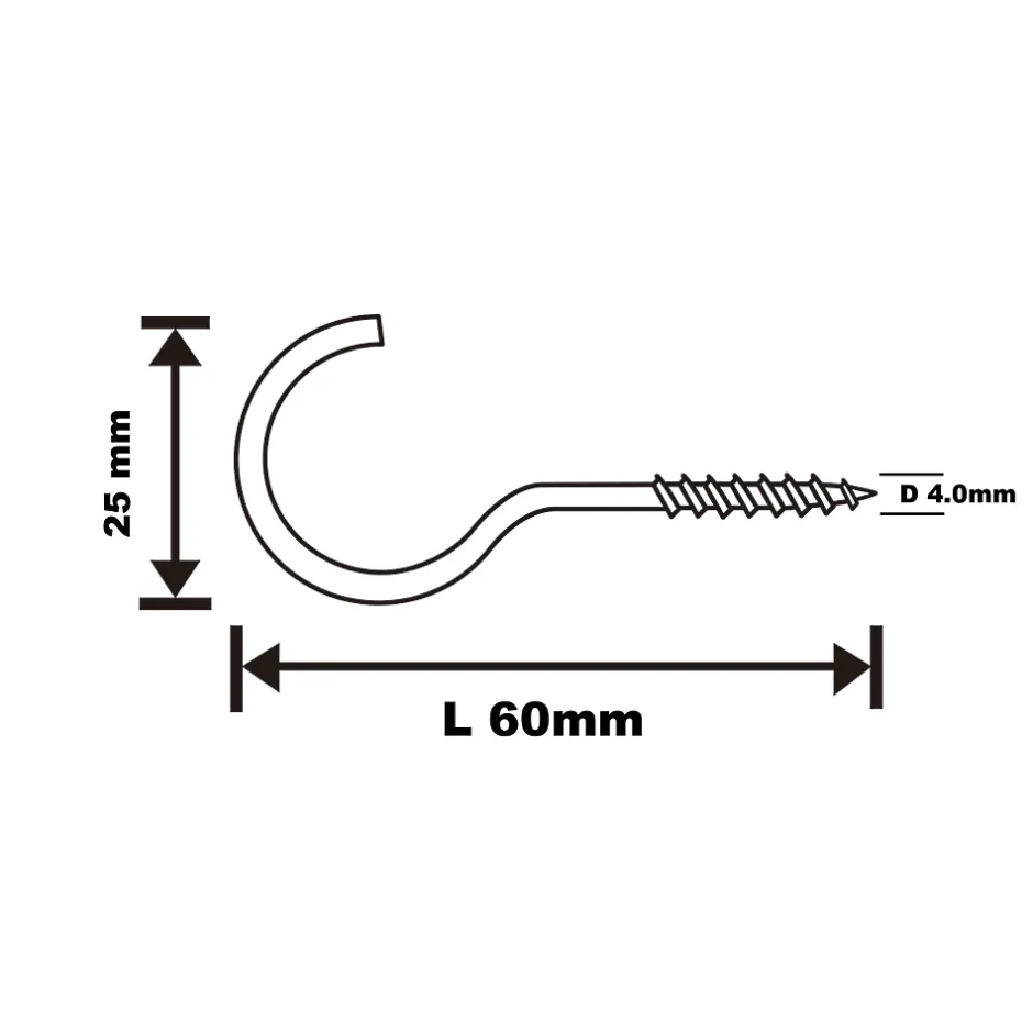 Crochet rond à visser en acier zingué 60x28 mm - 100 pièces^Diall Best