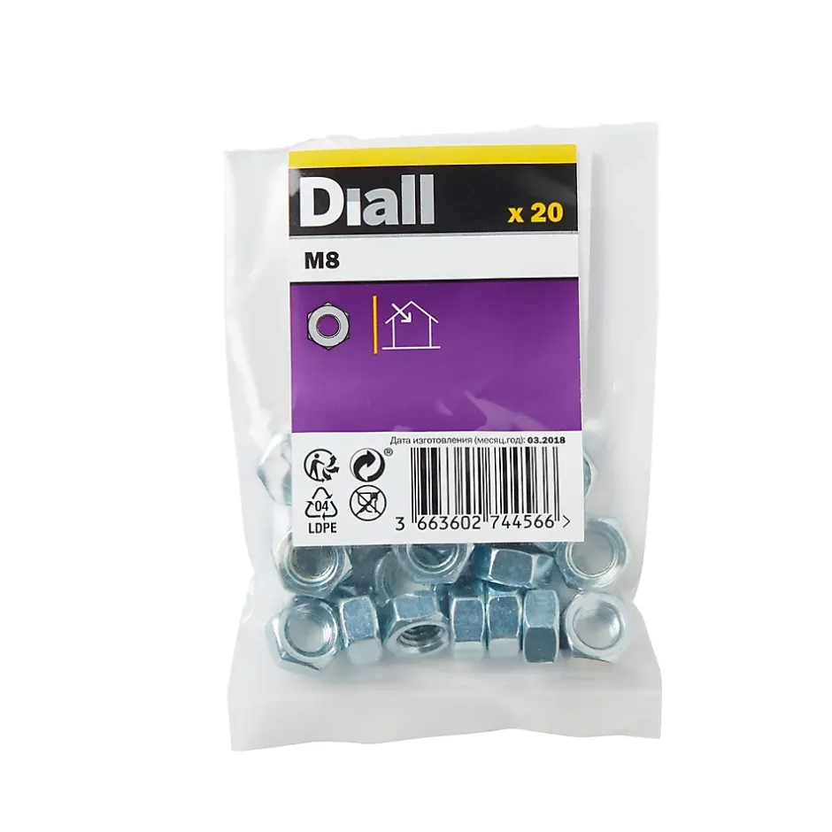 Écrous hexagonaux en acier zingué ø 8 - 20 pièces-Diall Hot