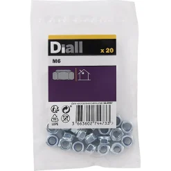 Écrous indessérables en acier zingué ø 6 - 20 pièces^Diall