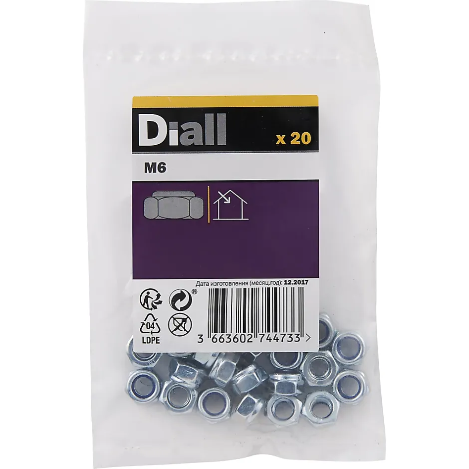 Écrous indessérables en acier zingué ø 6 - 20 pièces^Diall