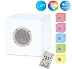 Cube décoratif avec Bluetooth 'Cube' en métal et plastique, avec changeur de couleur et LED intégrées-Näve Discount