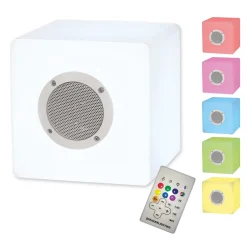 Cube décoratif avec Bluetooth 'Cube' en métal et plastique, avec changeur de couleur et LED intégrées-Näve Discount