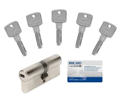 Cylindre 6 goupilles dimensions 35+35 débrayable nickelé + 5 clés réversibles^Bricard Discount