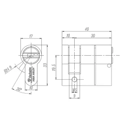 Cylindre de haute sécurité 30 x 30 mm-Vachette