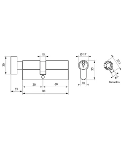 Cylindre de serrure à bouton, 30Bx60mm, anti-arrachement, laiton, 3 clés --Thirard New