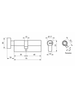 Cylindre de serrure à bouton 5G, 30Bx40mm, nickel, anti-arrachement, 5 clés -^SP Sale