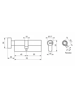 Cylindre de serrure à bouton 5G, 45Bx50mm, laiton, anti-arrachement, 5 clés -^SP Clearance
