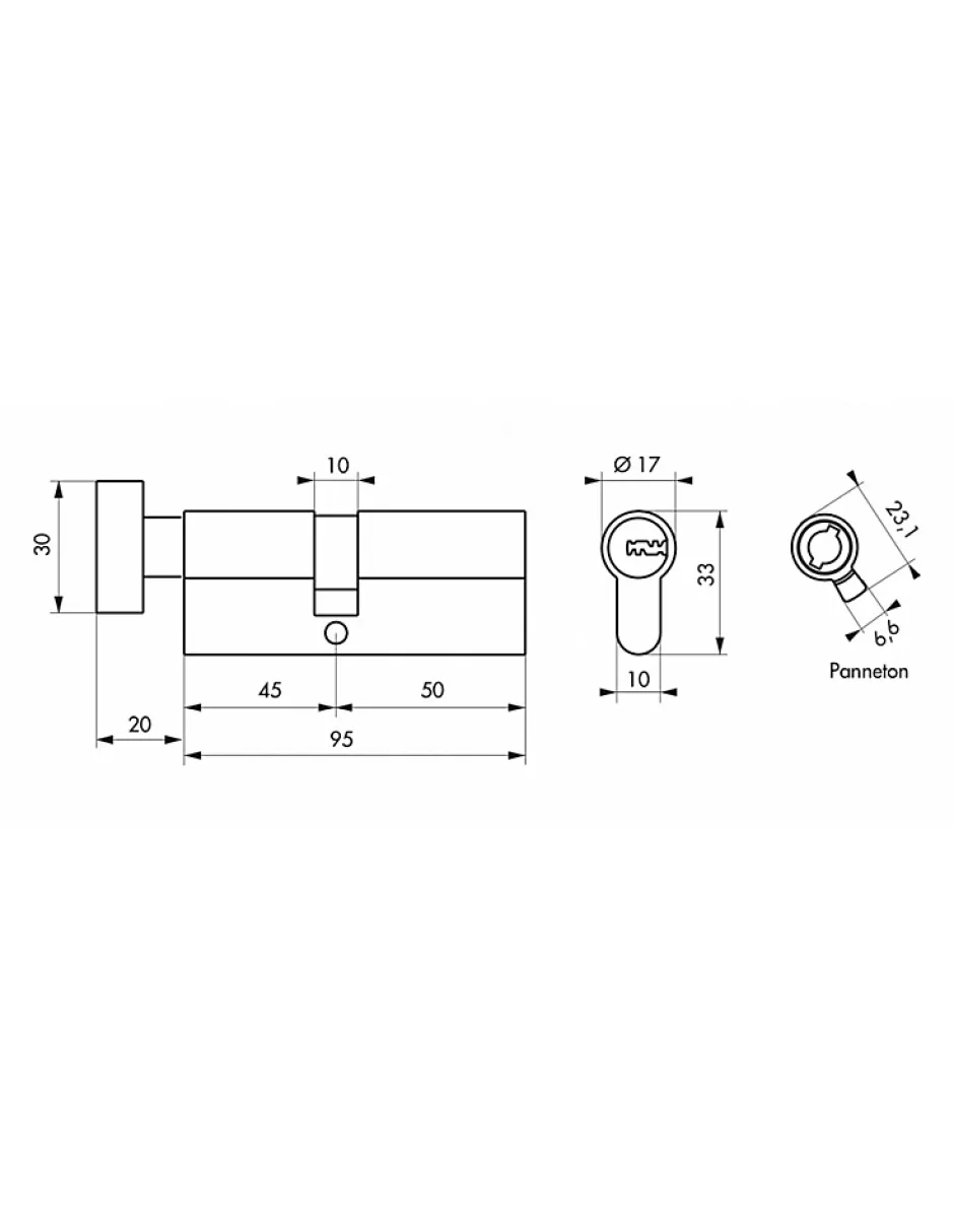 Cylindre de serrure à bouton 5G, 45Bx50mm, laiton, anti-arrachement, 5 clés -^SP Clearance