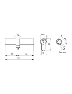 Cylindre de serrure double entrée SA, 30x90mm, anti-arrachement, laiton, 3 clés -^Thirard Outlet