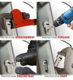 Cylindre de serrure double entrée T2, 30x60mm, nickel, anti-arrachement, anti-perçage, anti-crochetage, 5 clés -^Thirard Hot