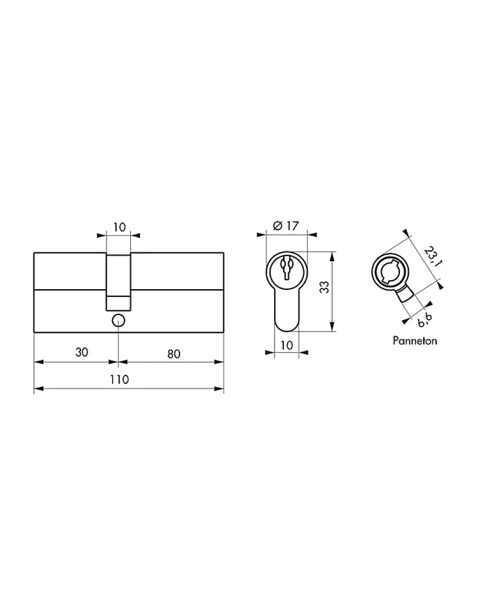 Cylindre de serrure double entrée SA, 30x80mm, anti-arrachement, nickel, 3 clés -^Thirard Best