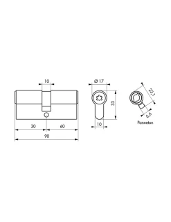 Cylindre de serrure double entrée Federal , 30x60mm, nickel, anti-arrachement, anti-perçage, 4 clés -^Thirard Sale