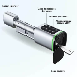 Cylindre électronique de serrure connecté -10 code à code et badge rfid mifare^LOCKY Online